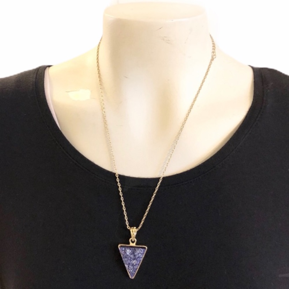 Purple druzy necklace gold tone